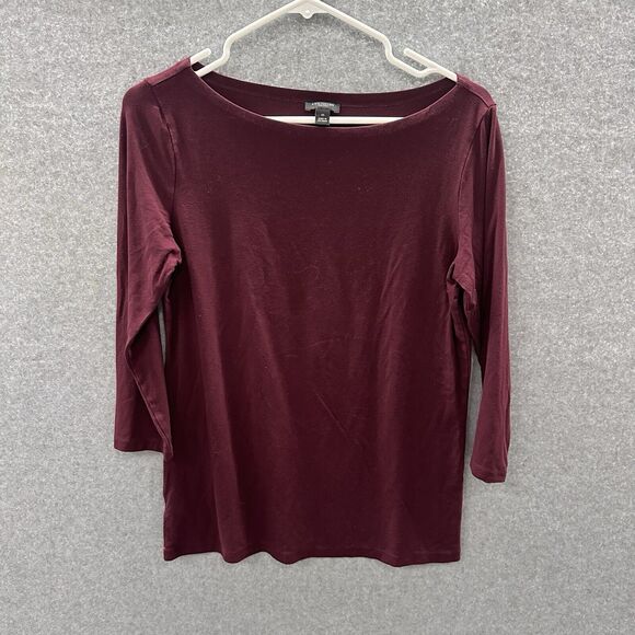 ANN TAYLOR FACTORY shirt Womens Size XS Solid Red Wine Minimalist 3/4 Sleeve Tee - Picture 1 of 5